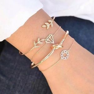 🎉 New Gold Bangle & Chain Diamond Bracelet Set